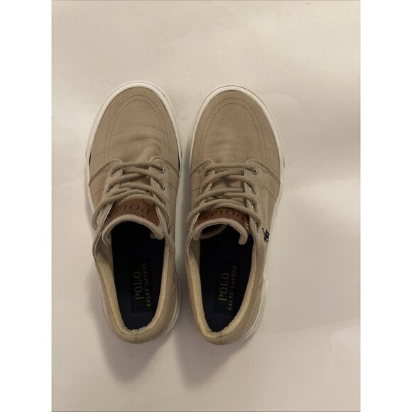 Boys Tan Polo Ralph Lauren Lace Up Canvas Sneaker Dress Shoes Size 4Y Logo - Picture 5 of 16